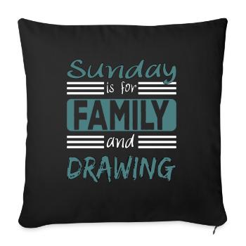 Sunday Is For Family And Drawing Saying - Housse de coussin décorative 45 x 45 cm - noir - Devant