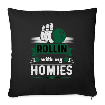 Rollin avec mon cadeau homies Retro Bowling - Housse de coussin décorative 45 x 45 cm - noir - Devant