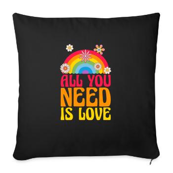 Hippie Peace Flower Power Amour Paix Cadeau - Housse de coussin décorative 45 x 45 cm - noir - Devant