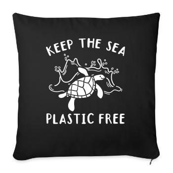 Gardez la mer sans plastique I Tortue de mer - Housse de coussin décorative 45 x 45 cm - noir - Devant