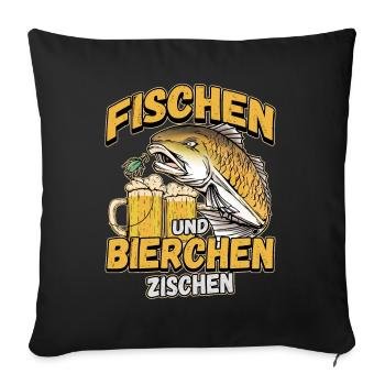 Fischen und Bierchen zischen Angeln Angler Spruch - Sofakissenbezug 45 x 45 cm - Schwarz - Vorne