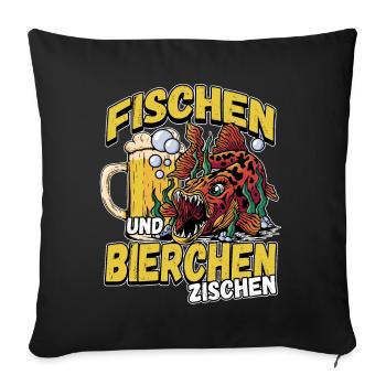 Fischen und Bierchen zischen Angeln Angler Spruch - Sofakissenbezug 45 x 45 cm - Schwarz - Vorne