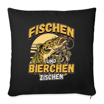 Fischen und Bierchen zischen Angeln Angler Spruch - Sofakissenbezug 45 x 45 cm - Schwarz - Vorne