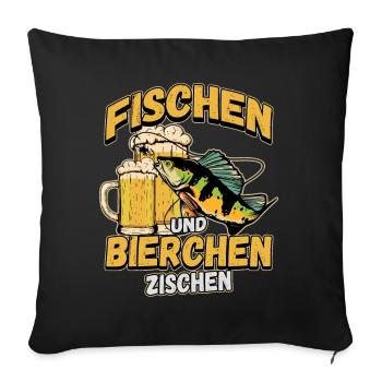 Fischen und Bierchen zischen Angeln Angler Spruch - Sofakissenbezug 45 x 45 cm - Schwarz - Vorne