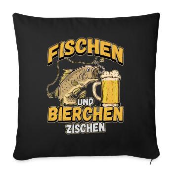 Fischen und Bierchen zischen Angeln Angler Spruch - Sofakissenbezug 45 x 45 cm - Schwarz - Vorne