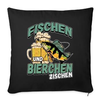Fischen und Bierchen zischen Angeln Angler Spruch - Sofakissenbezug 45 x 45 cm - Schwarz - Vorne