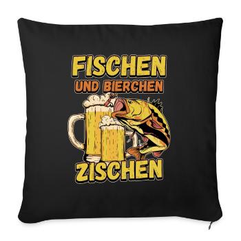 Fischen und Bierchen zischen Angeln Angler Spruch - Sofakissenbezug 45 x 45 cm - Schwarz - Vorne