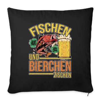 Fischen und Bierchen zischen Angeln Angler Spruch - Sofakissenbezug 45 x 45 cm - Schwarz - Vorne