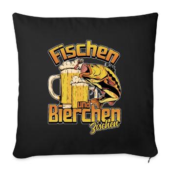 Fischen und Bierchen zischen Angeln Angler Spruch - Sofakissenbezug 45 x 45 cm - Schwarz - Vorne