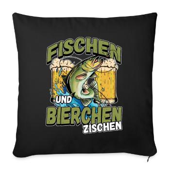 Fischen und Bierchen zischen Angeln Angler Spruch - Sofakissenbezug 45 x 45 cm - Schwarz - Vorne