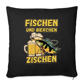 Fischen und Bierchen zischen Angeln Angler Spruch - Sofakissenbezug 45 x 45 cm - Schwarz - Vorne