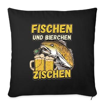 Fischen und Bierchen zischen Angeln Angler Spruch - Sofakissenbezug 45 x 45 cm - Schwarz - Vorne