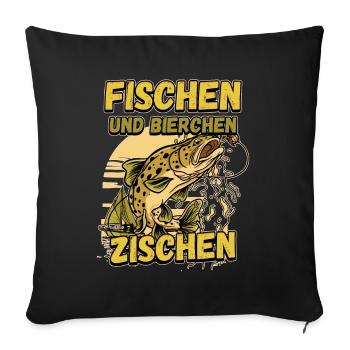 Fischen und Bierchen zischen Angeln Angler Spruch - Sofakissenbezug 45 x 45 cm - Schwarz - Vorne