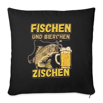 Fischen und Bierchen zischen Angeln Angler Spruch - Sofakissenbezug 45 x 45 cm - Schwarz - Vorne