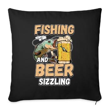 Fischen und Bierchen zischen Angeln Angler Spruch - Sofakissenbezug 45 x 45 cm - Schwarz - Vorne