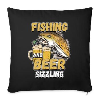 Fischen und Bierchen zischen Angeln Angler Spruch - Sofakissenbezug 45 x 45 cm - Schwarz - Vorne