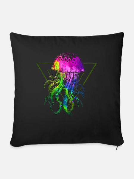 Bunte Qualle - Sofakissenbezug 45 x 45 cm - Schwarz