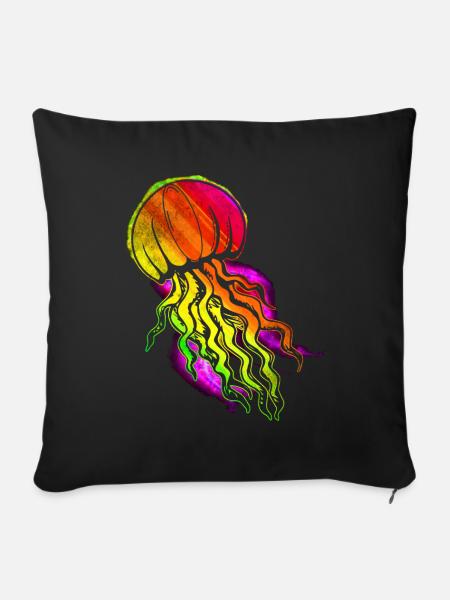 Bunte Qualle - Sofakissenbezug 45 x 45 cm - Schwarz