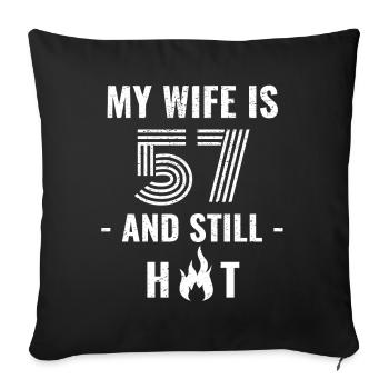 Cadeau d’anniversaire de femme de 57 ans - Housse de coussin décorative 45 x 45 cm - noir - Devant