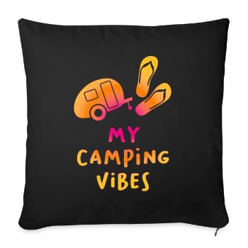 Camping Vibes Citation Histoire Tongs Fan Caravane - Housse de coussin décorative 45 x 45 cm - noir - Devant