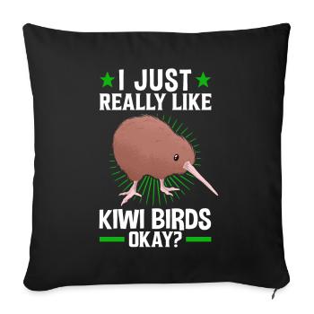 J’aime juste le bouquet de bécassine d’oiseau kiwi - Housse de coussin décorative 45 x 45 cm - noir - Devant