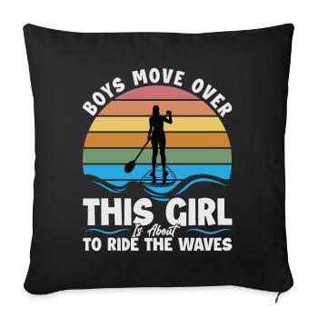 Les garçons se déplacent Cette fille est sur le point de surfer sur la vague - Housse de coussin décorative 45 x 45 cm - noir - Devant