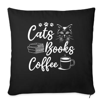 Chats Livres Café Chat Propriétaire Bookworm Book Lover - Housse de coussin décorative 45 x 45 cm - noir - Devant