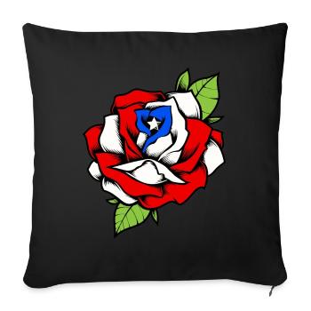 Porto Rico Fleur Rose Drapeau Portoricain - Housse de coussin décorative 45 x 45 cm - noir - Devant