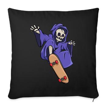 Skeleton rides skateboard skater Halloween - Housse de coussin décorative 45 x 45 cm - noir - Devant