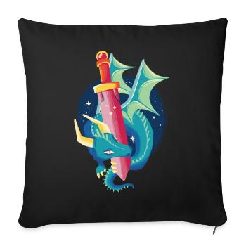 Niedliche Drachenfantasieschwert Mythische Kreatur - Sofakissenbezug 45 x 45 cm - Schwarz - Vorne