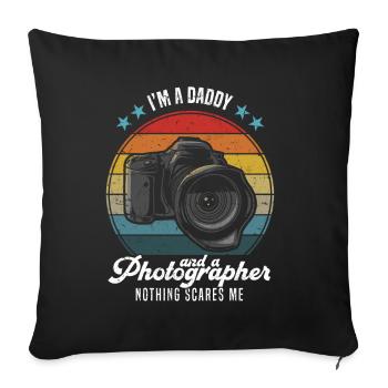 Photographie Je suis père et photographe - Housse de coussin décorative 45 x 45 cm - noir - Devant