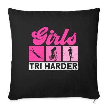 Girls Tri Harder - Triathlon Training Triathlet - Sofakissenbezug 45 x 45 cm - Schwarz - Vorne