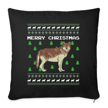 Wolf Ugly Christmas Christmas Gift Xmas - Sofa pillowcase 17,3'' x 17,3'' (45 x 45 cm) - black - Front