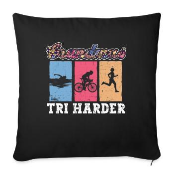 Grandmas Tri Harder - Triathlon Frauen Oma - Sofakissenbezug 45 x 45 cm - Schwarz - Vorne