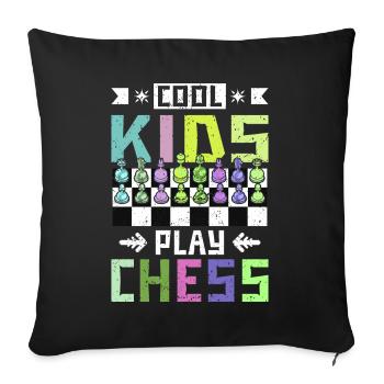 des enfants sympas jouent aux échecs - Housse de coussin décorative 45 x 45 cm - noir - Devant