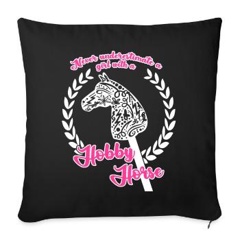 Hobby Horse Girl Équitation Hobbyhorse - Housse de coussin décorative 45 x 45 cm - noir - Devant