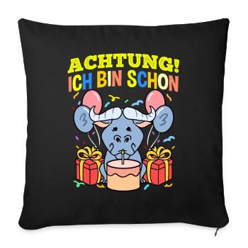 Achtung Ich Bin Schon 3 Geburtstag Gnu - Sofakissenbezug 45 x 45 cm - Schwarz - Vorne