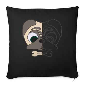 Motif de tête de chien motif animal avec carlin - Housse de coussin décorative 45 x 45 cm - noir - Devant