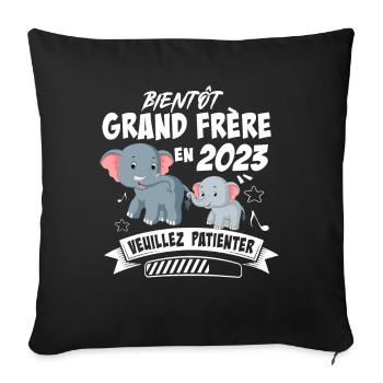 Bientôt Grand Frère En 2023 Cadeau Grossesse - Housse de coussin décorative 45 x 45 cm - noir - Devant
