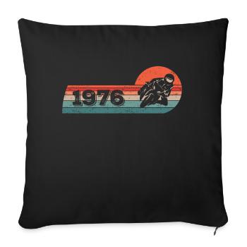 Motocycliste né en 1976 Anniversaire cyclomoteur - Housse de coussin décorative 45 x 45 cm - noir - Devant