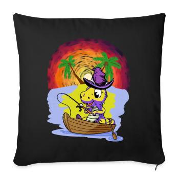 Aventure Loisirs Pêche Dragon Enfant Pêcheur Bateau - Housse de coussin décorative 45 x 45 cm - noir - Devant
