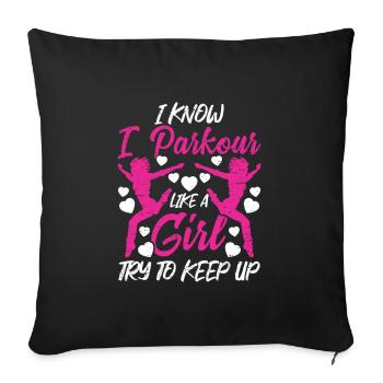 Parkour Girl Run Jump Flip Freerunning Acrobatics - Sofa pillowcase 17,3'' x 17,3'' (45 x 45 cm) - black - Front
