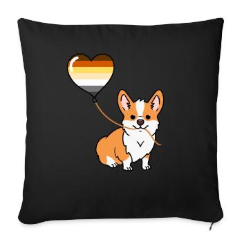 Corgi mit Gay Bear Pride Luftballon - Sofakissenbezug 45 x 45 cm - Schwarz - Vorne