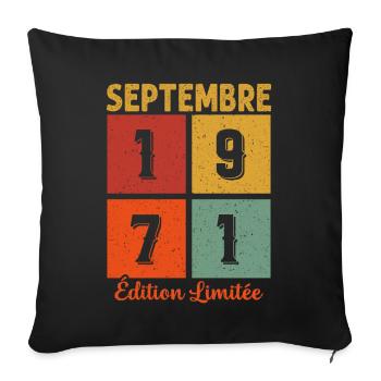 Septembre 1971 Cadeau D'anniversaire - Housse de coussin décorative 45 x 45 cm - noir - Devant