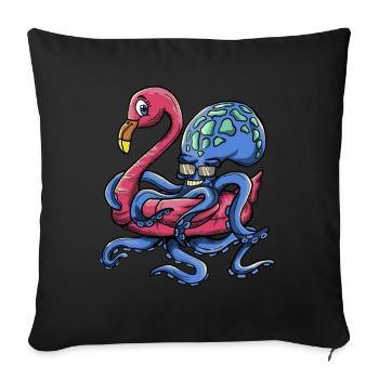 Octopus Wearing A Flamingo Hoop - Pool Party - Sofa pillowcase 17,3'' x 17,3'' (45 x 45 cm) - black - Front