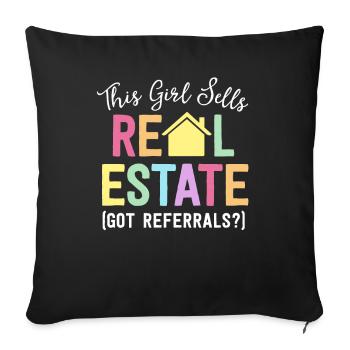 Cette fille vend des biens immobiliers a obtenu des références femmes - Housse de coussin décorative 45 x 45 cm - noir - Devant