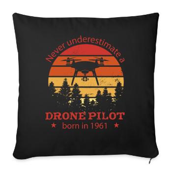 Pilote de drone né en 1961 Anniversaire Quadrocopter - Housse de coussin décorative 45 x 45 cm - noir - Devant