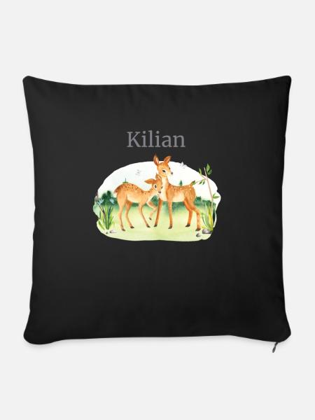 Waldtier Reh Blumen Name Kilian - Sofakissenbezug 45 x 45 cm - Schwarz