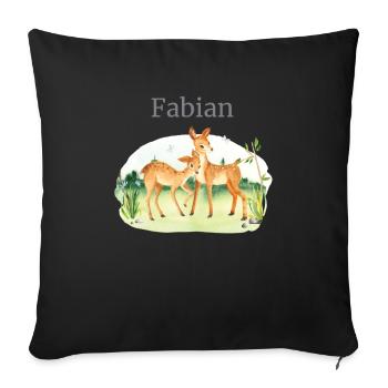 Forêt Animaux Cerf Fleurs Nom Fabian - Housse de coussin décorative 45 x 45 cm - noir - Devant