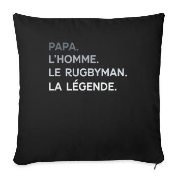 Papa Rugbyman L'Homme La Légende Cadeau Rugby - Housse de coussin décorative 45 x 45 cm - noir - Devant